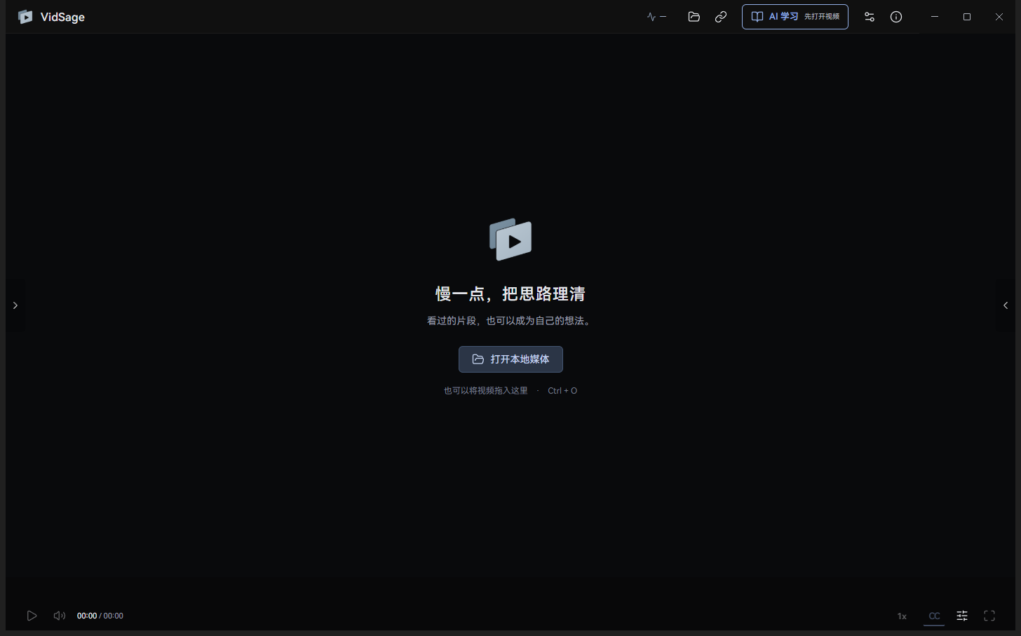 实际 VidSage 0.2.1 普通播放器欢迎界面